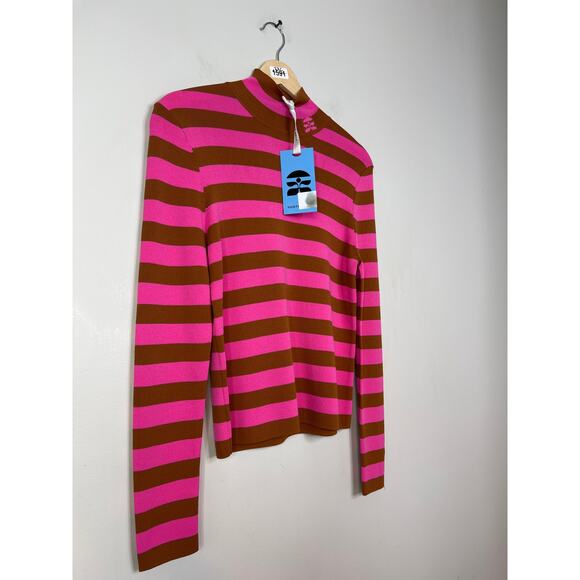 NWT Hunter Bell Lingle Long Sleeve Pink Striped Turtleneck Top in Amber Stripes - Picture 3 of 8